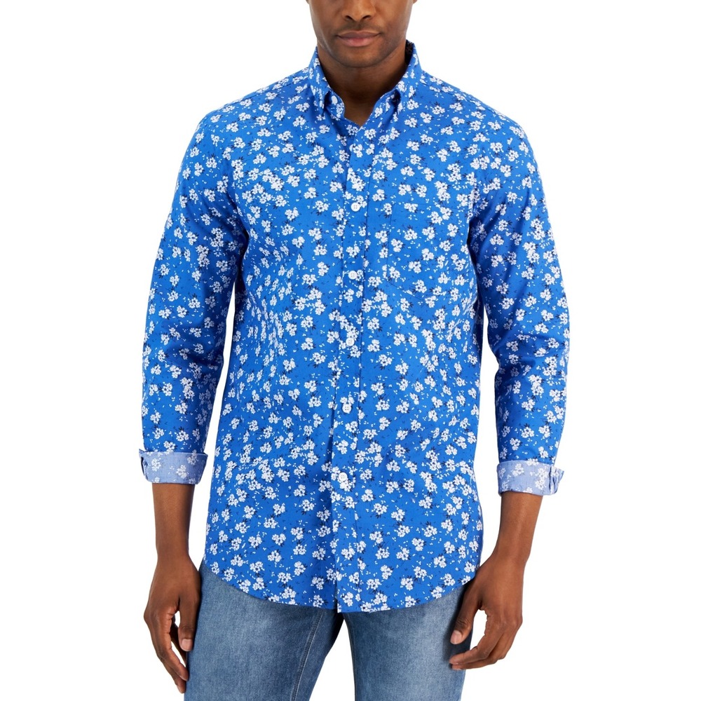 Club Room Mens Ken Floral Collar Button-Down Shirt Size L